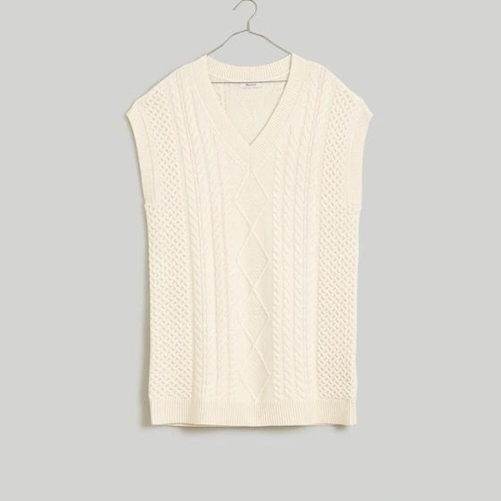 New Madewell Cable-Knit Oversized Mini Sweater Dress LG